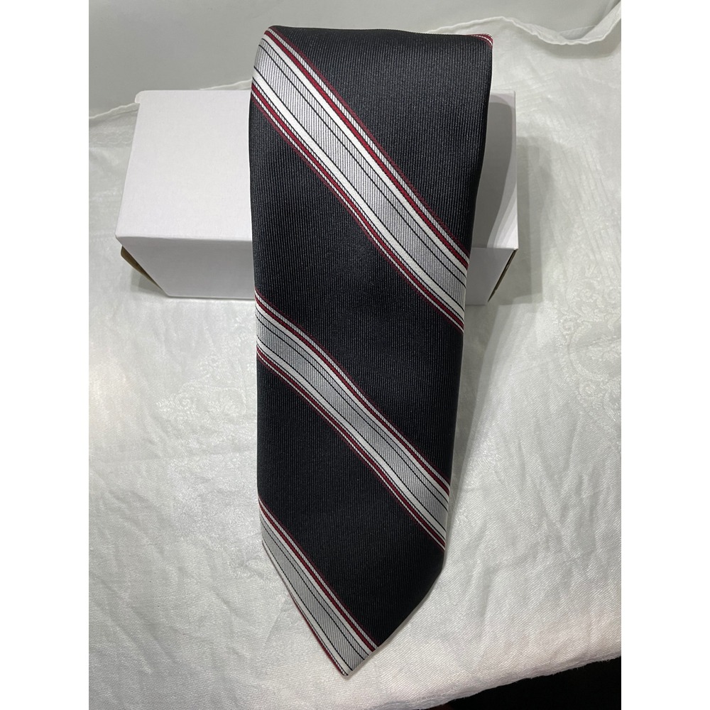 Givenchy Paris Necktie Striped Black Gray Red Mens Silk Blend Business